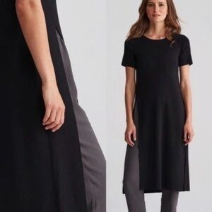 Eileen Fisher Wool Tunic Dress High Slit Lagenlook Minimalist L Black Minimalist